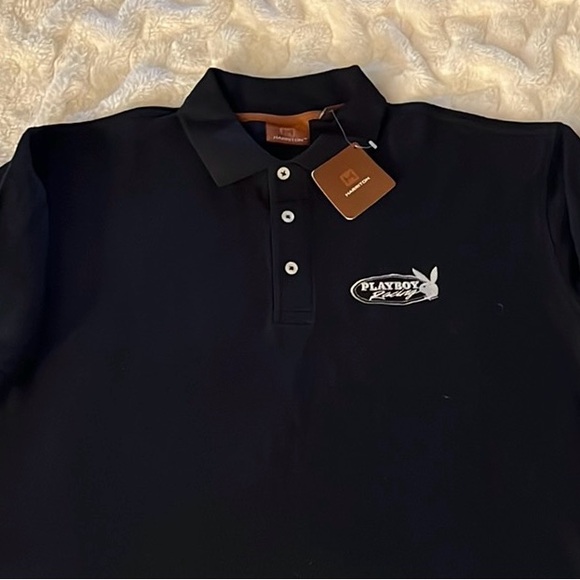 Playboy Racing Black Polo Shirt by Harriton - Picture 2 of 4